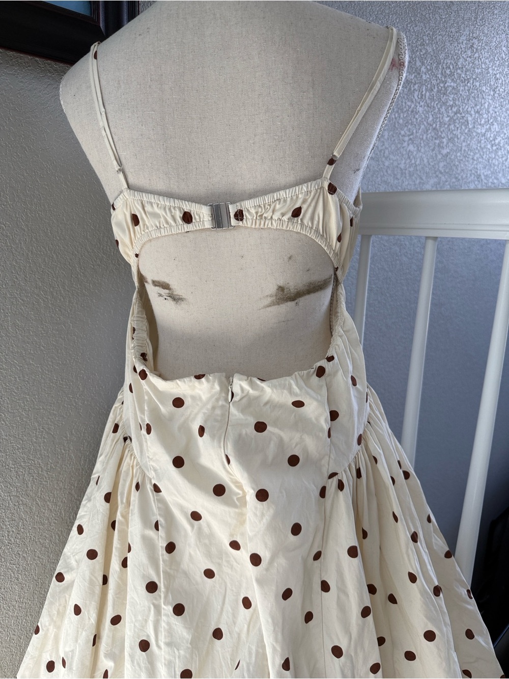 Camila Coelho Cream Maxi Dress with Brown Polka Dots - Picture 4 of 14